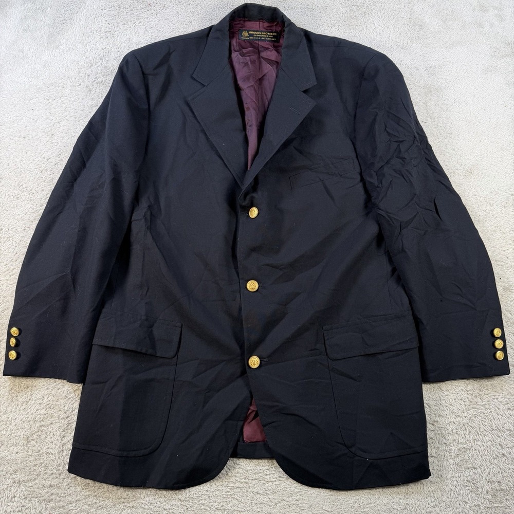 Brooks Brothers Mens 43R Navy Blazer Gold Buttons 100% Wool Sports Coat Jacket